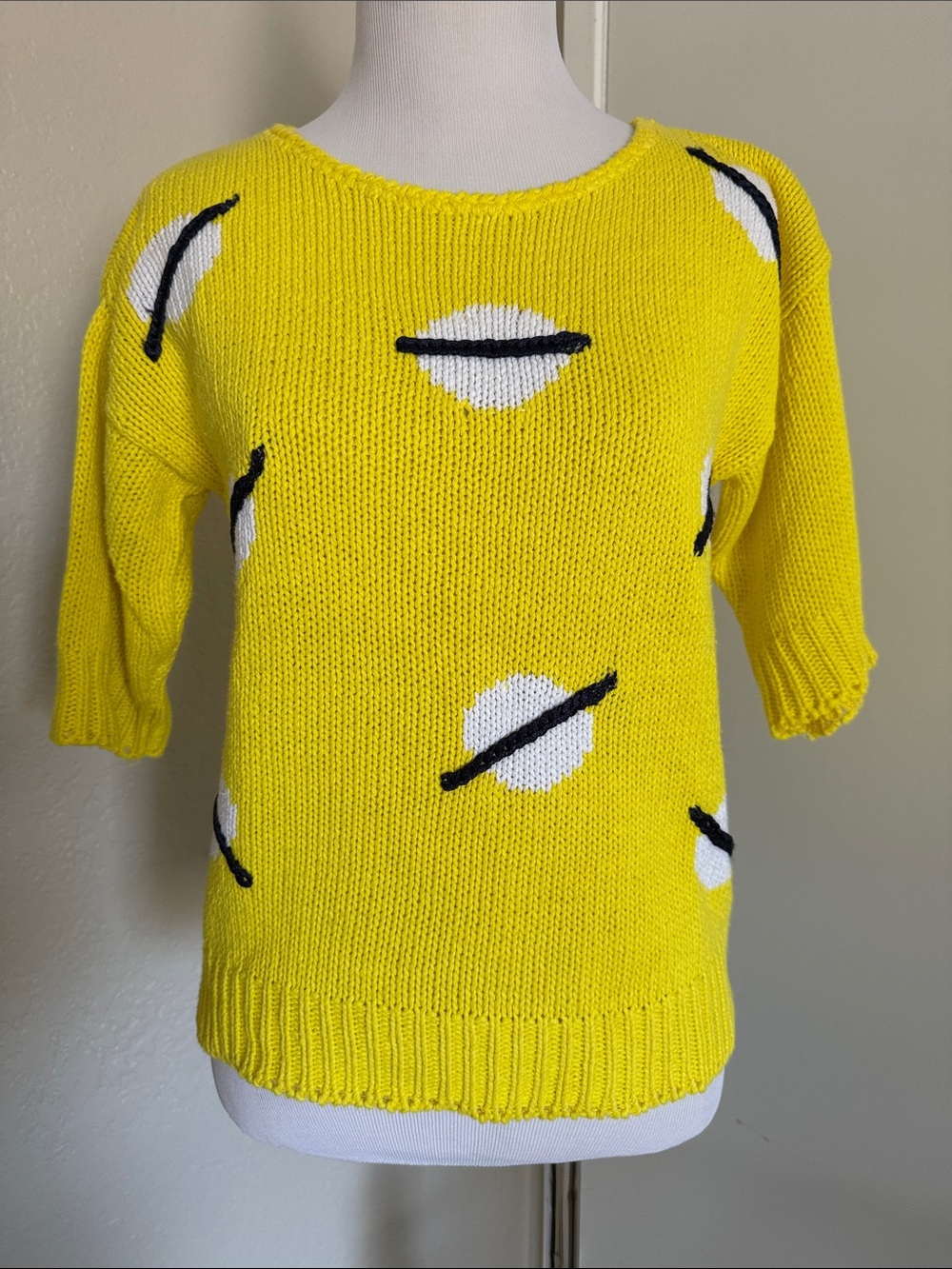Vintage 80/90’s Yellow Geometric Print Knit Sweater - Women's